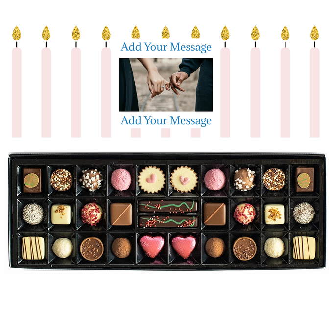 Personalised Chocolate Gift Box | 30 Box | Pink Candles - Martins Chocolatier